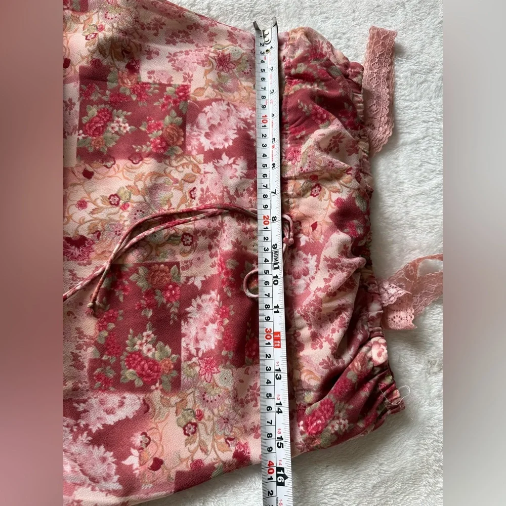 Vintage ARAMA Pink Floral Patchwork Slip Dress Lace Strap Cottagecore Size Small - Picture 12 of 12